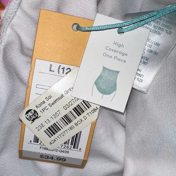 NWT Kona Sol Pink Grey Floral High Coverage One Piece Swimsuit Size Large - Picture 5 of 11